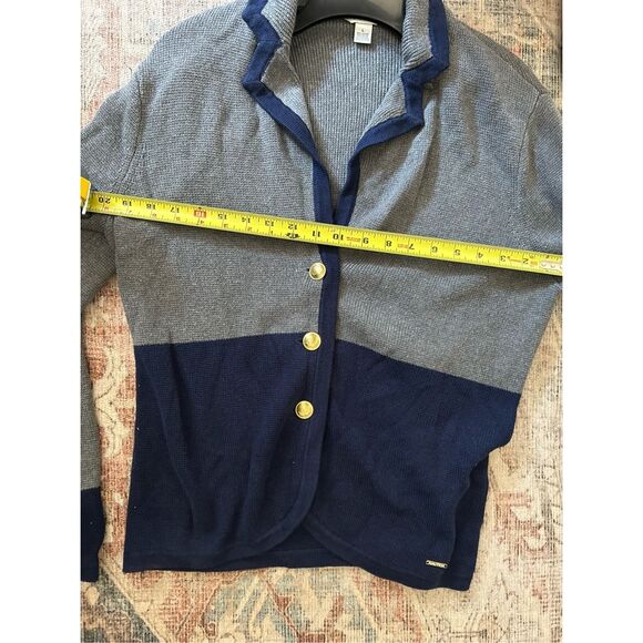 Nautica Navy Gray Colorblock Sweater Jacket Cardigan Gold Buttons, Sz Large - Picture 12 of 12